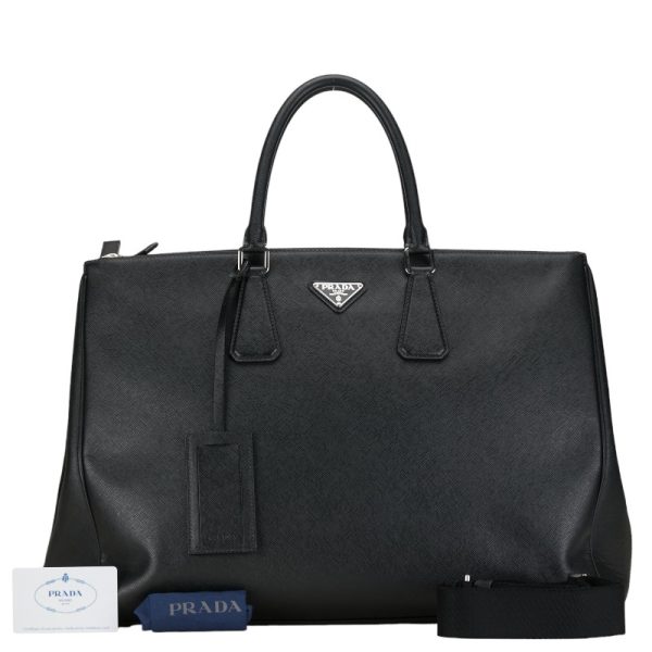 1 0154782 1 Prada Triangle Logo Plate Galleria Saffiano Briefcase Shoulder Bag Black