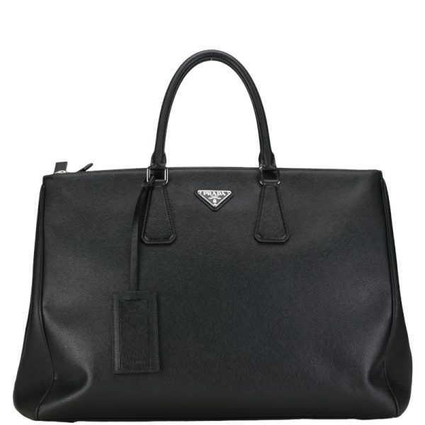 1 0154782 2 Prada Triangle Logo Plate Galleria Saffiano Briefcase Shoulder Bag Black