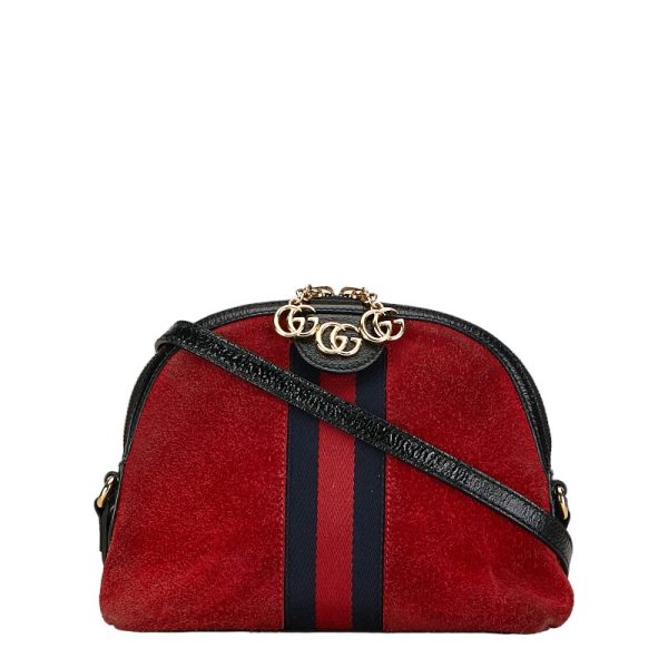 1 0154817 1 Gucci Ophidia Sherry Line Crossbody Shoulder Bag Red Suede