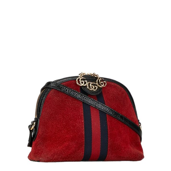 1 0154817 2 Gucci Ophidia Sherry Line Crossbody Shoulder Bag Red Suede