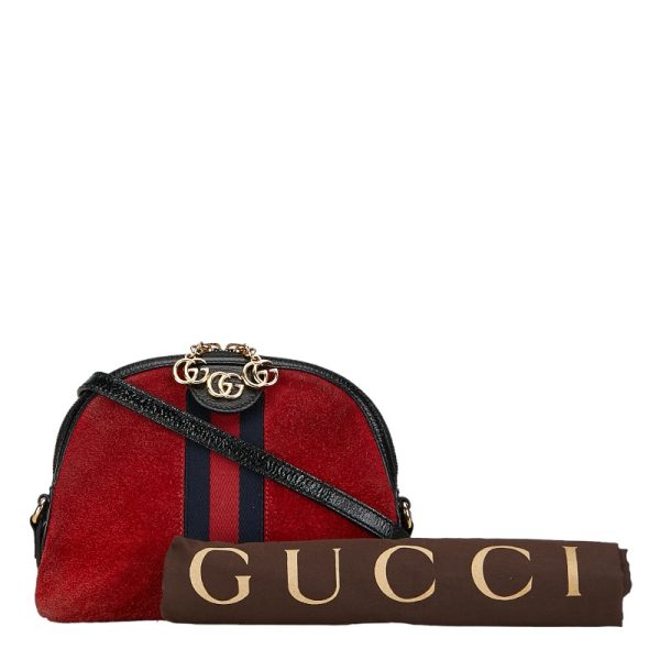 1 0154817 9 Gucci Ophidia Sherry Line Crossbody Shoulder Bag Red Suede