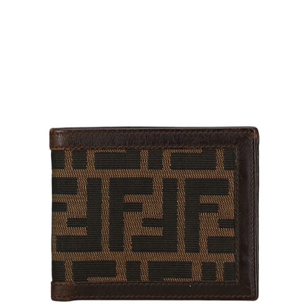 1 0155266 3 Fendi Zucca Bifold Wallet Brown Canvas Leather