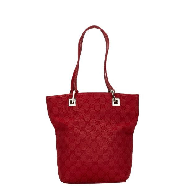 1 0155311 1 Gucci GG canvas handbag tote bag red gold canvas leather