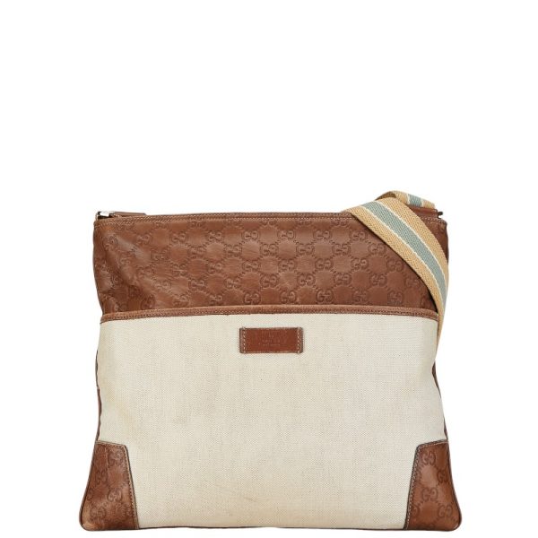 1 0155390 1 Gucci Guccisima crossbody shoulder bag white brown canvas leather