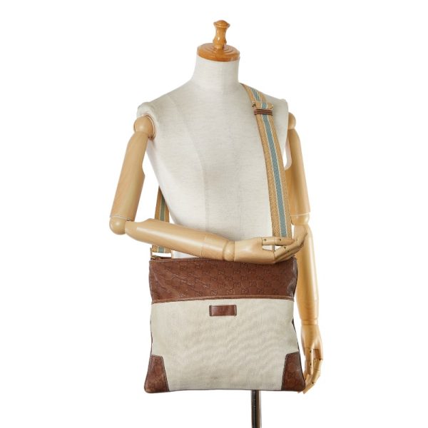 1 0155390 10 Gucci Guccisima crossbody shoulder bag white brown canvas leather