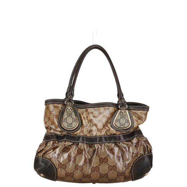 1 0155499 1 Gucci GG Crystal Tote Bag Beige Brown PVC Leather