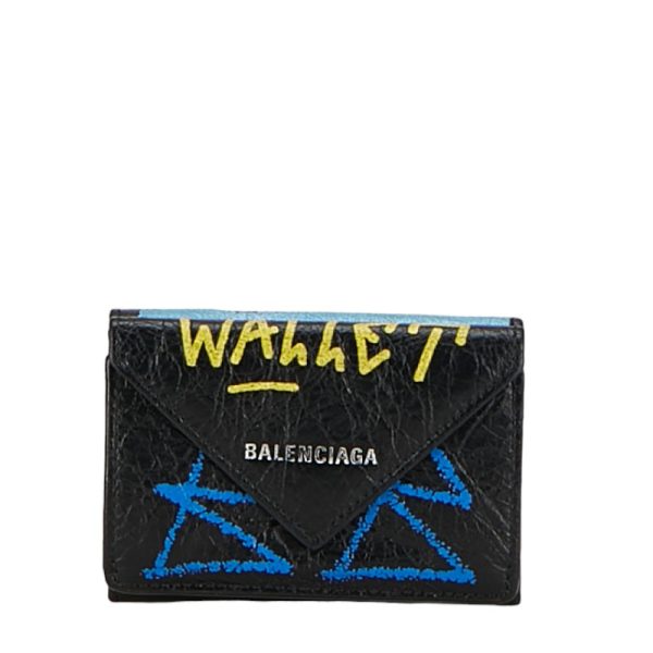 1 0155518 1 Balenciaga Mini Graffiti Trifold Wallet 391446 Black Multicolor