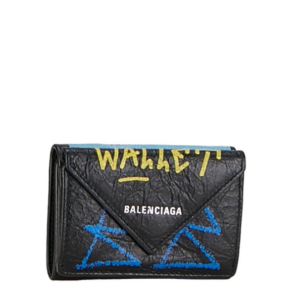 1 0155518 2 Balenciaga Mini Graffiti Trifold Wallet 391446 Black Multicolor