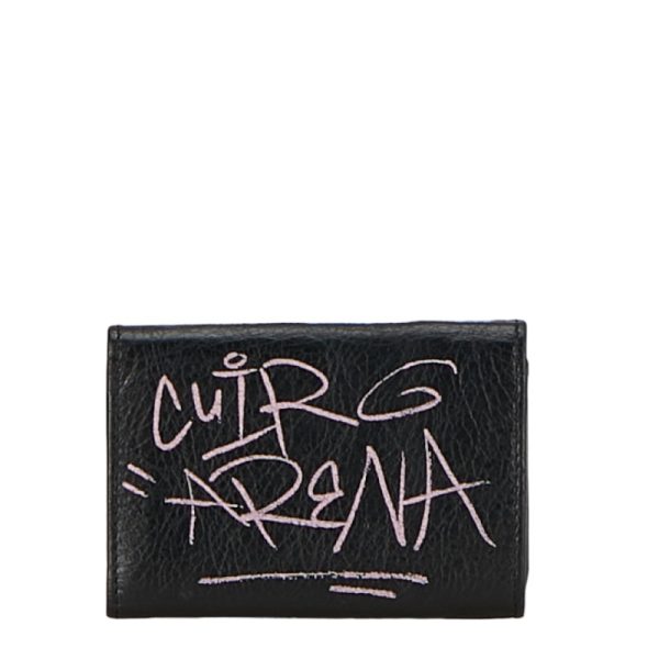 1 0155518 3 Balenciaga Mini Graffiti Trifold Wallet 391446 Black Multicolor