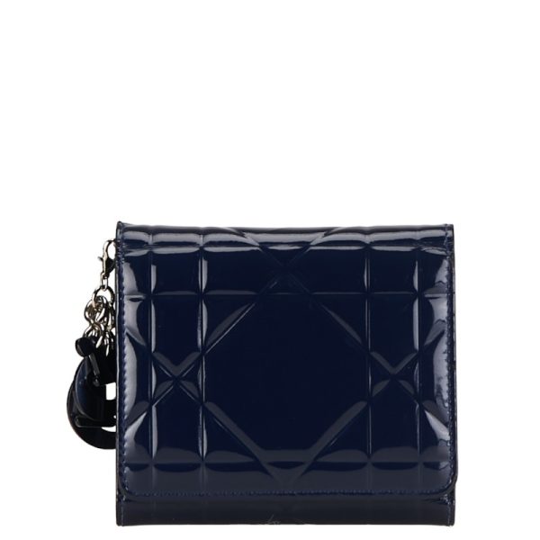 1 0155534 1 Dior Cannage Trifold Wallet Navy Patent Leather Dior