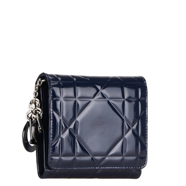 1 0155534 2 Dior Cannage Trifold Wallet Navy Patent Leather Dior