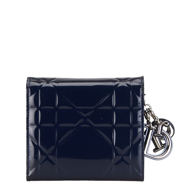 1 0155534 3 Dior Cannage Trifold Wallet Navy Patent Leather Dior