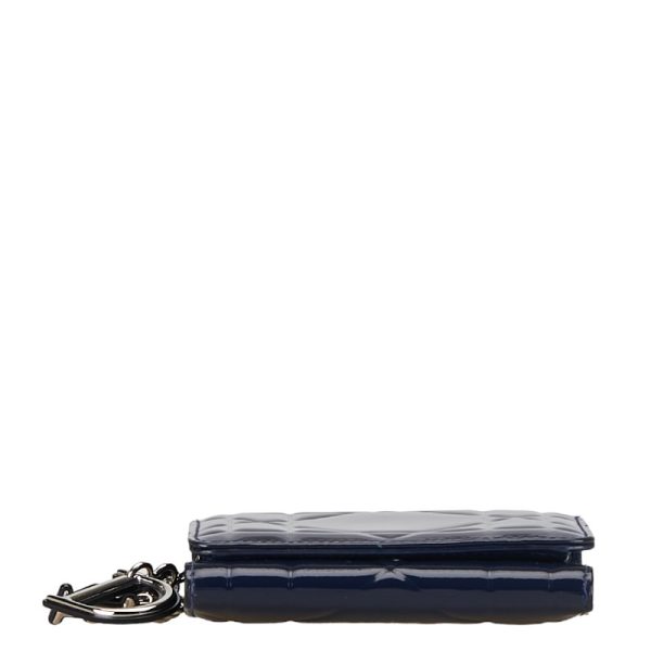 1 0155534 4 Dior Cannage Trifold Wallet Navy Patent Leather Dior