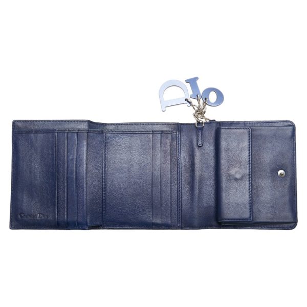 1 0155534 5 Dior Cannage Trifold Wallet Navy Patent Leather Dior