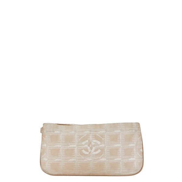 1 0155537 1 CHANEL New Travel Line Coco Mark Pouch Beige Canvas Leather