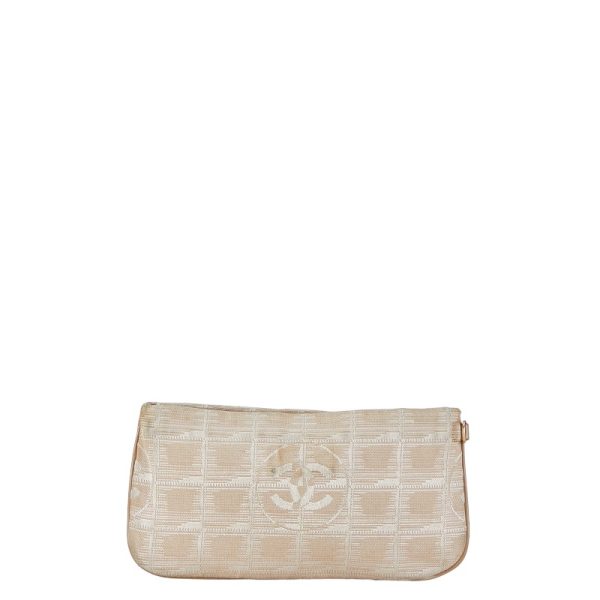 1 0155537 2 CHANEL New Travel Line Coco Mark Pouch Beige Canvas Leather