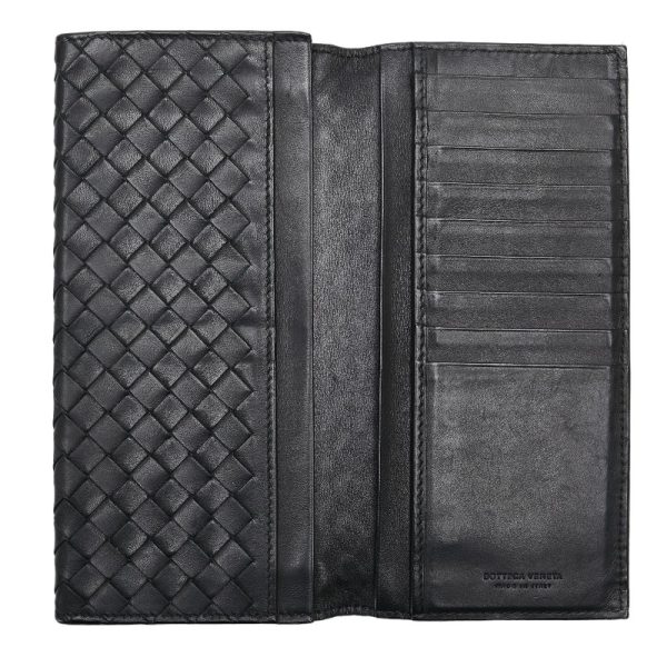 1 0155980 6 Bottega Veneta Intrecciato Long Wallet Black Leather