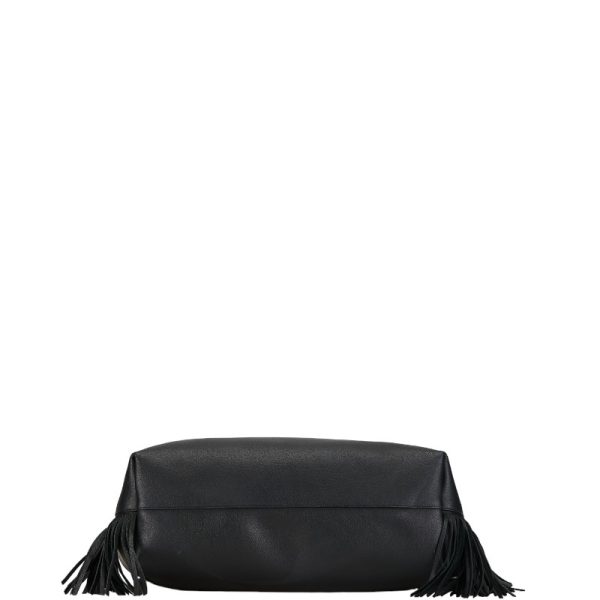 1 0156270 5 Saint Laurent Sack Shopping Fringe Tote Bag Black Leather