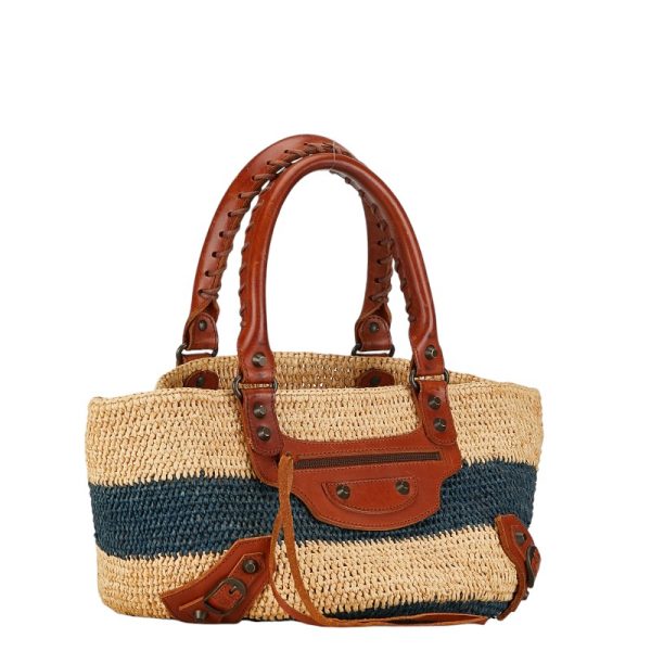 1 0156299 2 Balenciaga Small Handbag 236741 Beige Brown Raffia Leather