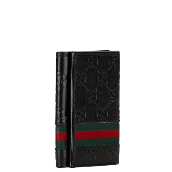 1 0156350 2 Gucci Guccisima Sherry Line Card Case 138043 Black Leather