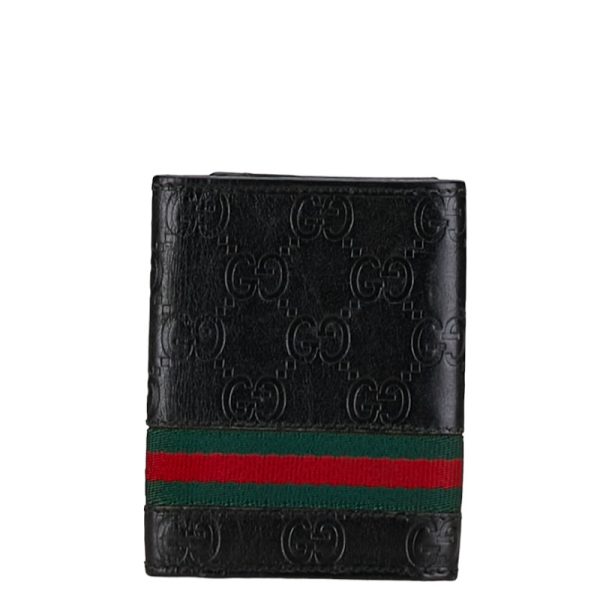 1 0156350 3 Gucci Guccisima Sherry Line Card Case 138043 Black Leather