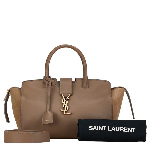 1 0156454 10 Saint Laurent Monogram Downtown Cabas Shoulder Bag Beige