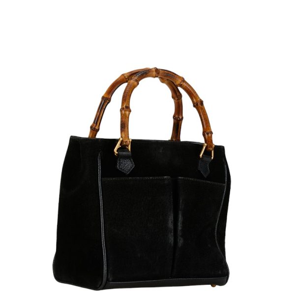 1 0156464 2 Gucci bamboo handbag tote bag black suede