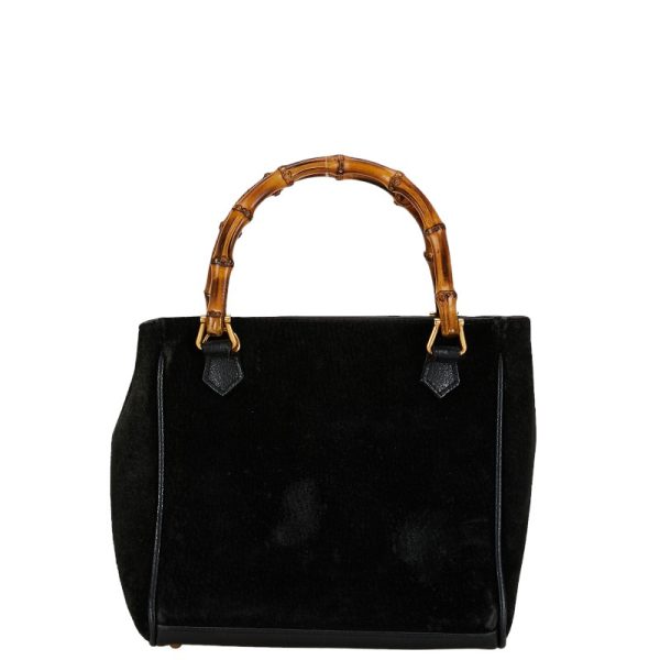 1 0156464 3 Gucci bamboo handbag tote bag black suede