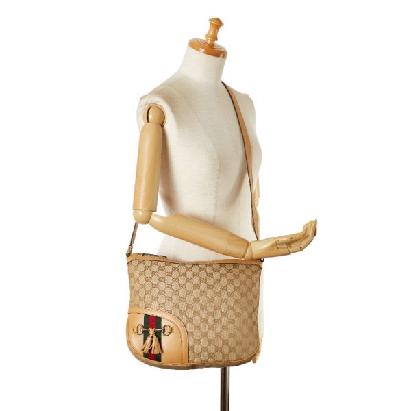 1 0156466 9 Gucci GG Canvas Horsebit Tassel Crossbody Shoulder Bag 232967 Beige Canvas Leather