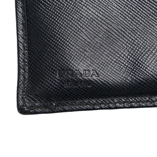 1 0156924 11 Prada Saffiano Triangle Logo Plate Trifold Compact Wallet Black Leather