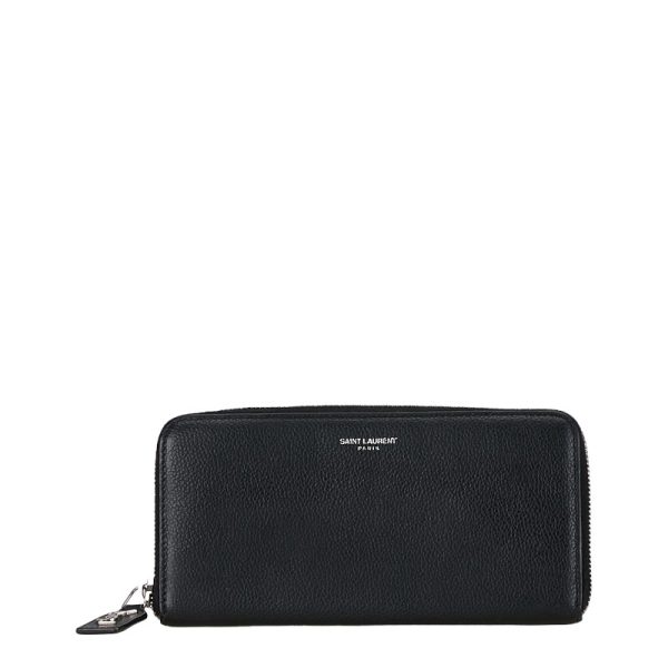 1 0157150 1 Saint Laurent Full Zip Wallet Long Wallet Black Leather