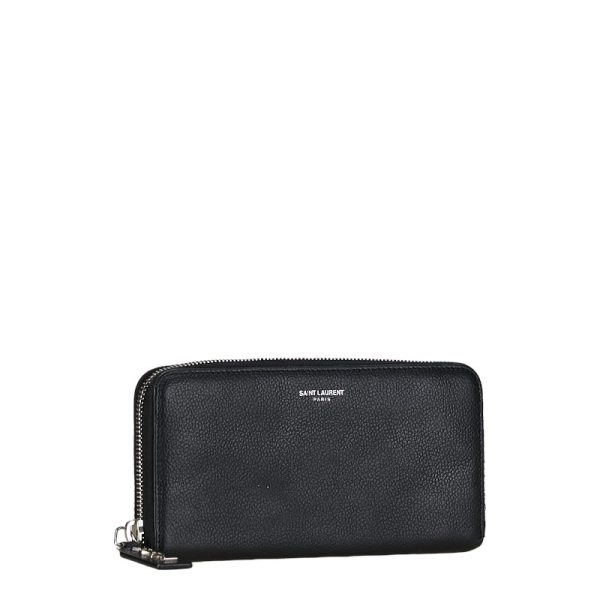 1 0157150 2 Saint Laurent Full Zip Wallet Long Wallet Black Leather