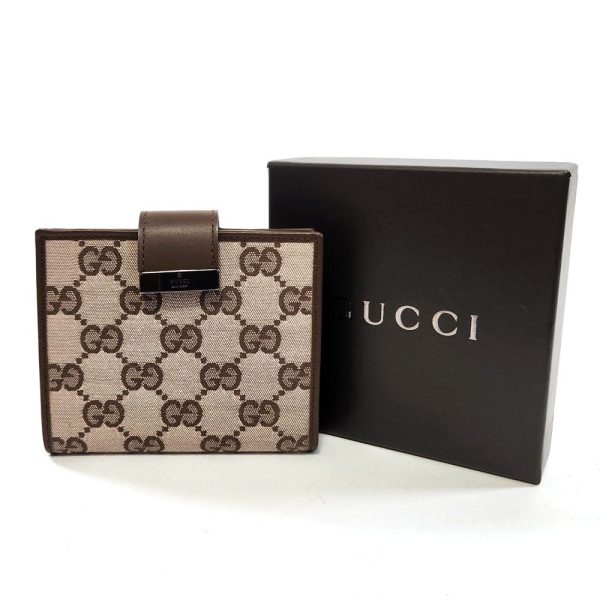 1005 9 GUCCI Bifold Wallet GG Canvas Leather Beige Brown