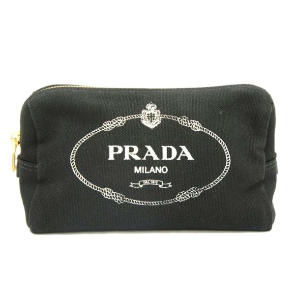 10111 1 PRADA Prada Kanapa Logo Denim Pouch Bag Black