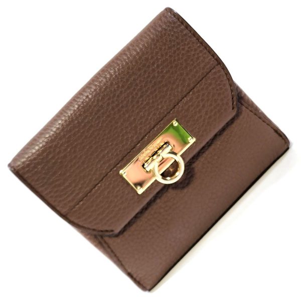 1038 1 Ferragamo Gancini Bifold Wallet Leather Brown