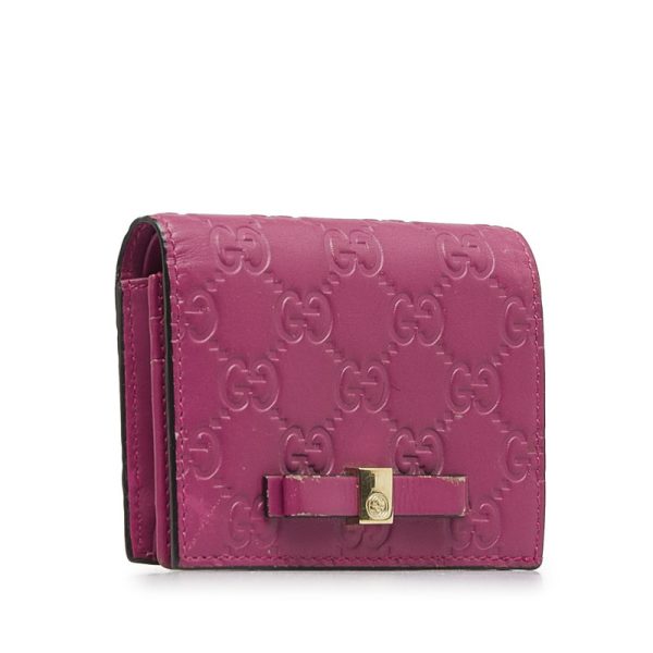 104225tuj2afsn21 2 Gucci Guccishima Bow Ribbon Motif Bifold Wallet Card Case Holder Pink