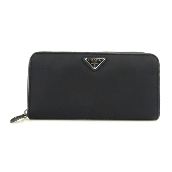 10462 1 PRADA Round Zipper Long Wallet Tessuto Nero Bag Black