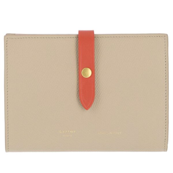 104813ai518lr 1 CELINE Medium Bifold Wallet Strap Bicolor Beige