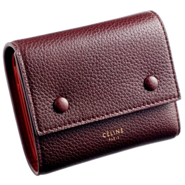 104903afe28wn CELINE Small Trifold Wallet Bicolor Wine Red