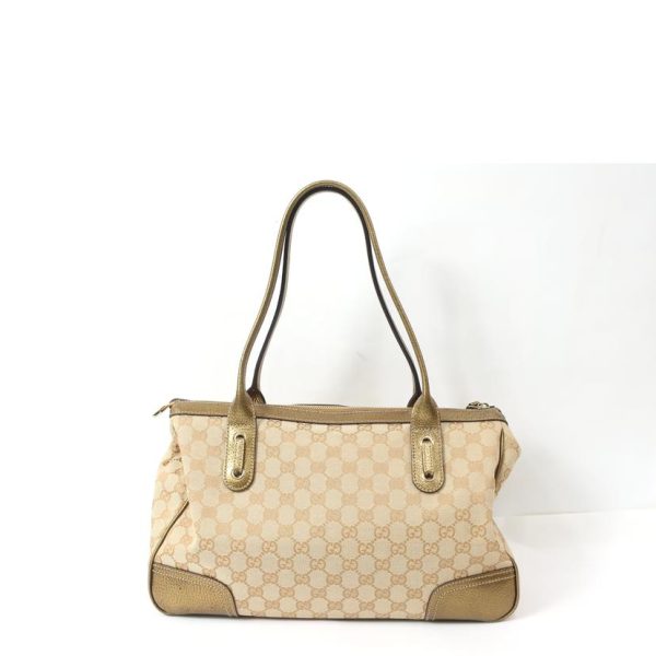 10723 2 Gucci Gg Canvas Tote Handbag Gold