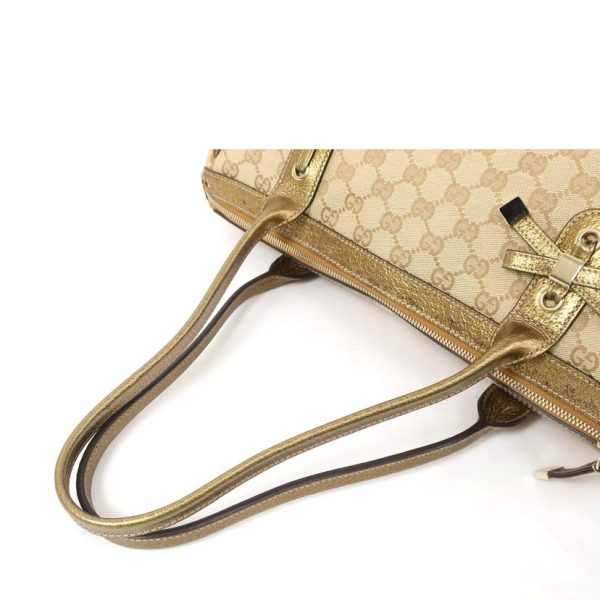 10723 3 Gucci Gg Canvas Tote Handbag Gold