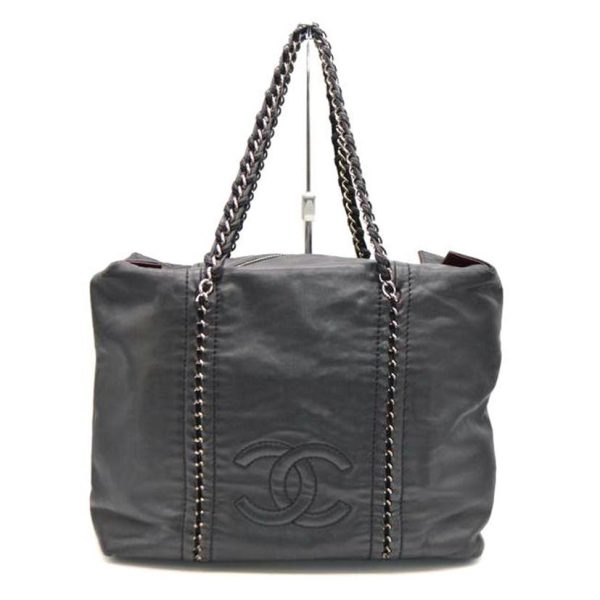 10739 1 CHANEL Luxury Coco Mark Calfskin Chain Tote Noir