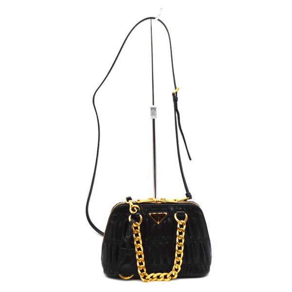 10807 1 PRADA Prada Nappa Gaufre 2way Chain Mini Handbag Black