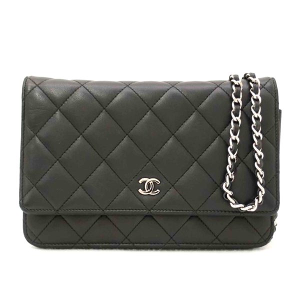 10841 1 Chanel Lambskin Chain Wallet Bag Black