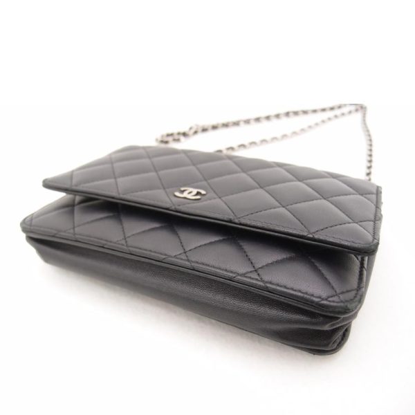 10841 3 Chanel Lambskin Chain Wallet Bag Black