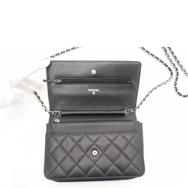 10841 5 Chanel Lambskin Chain Wallet Bag Black