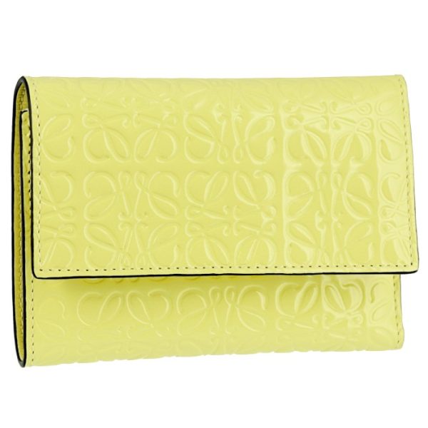 10910gs9700308100 LOEWE Trifold Wallet Embossed Anagram Yellow