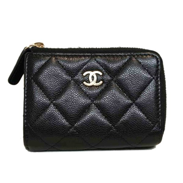 10961 1 Chanel Caviar Skin L Shaped Zipper Mini Wallet