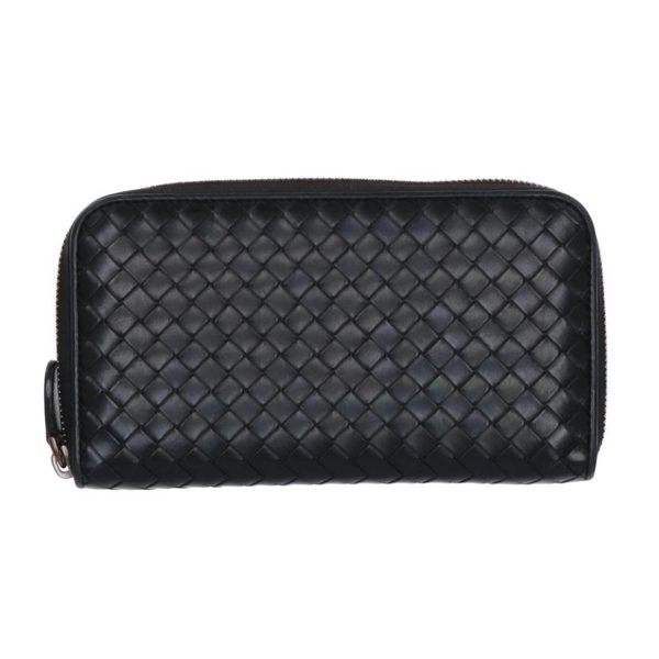 10972 1 Bottega Veneta Intrecciato Round Zipper Long Wallet Black