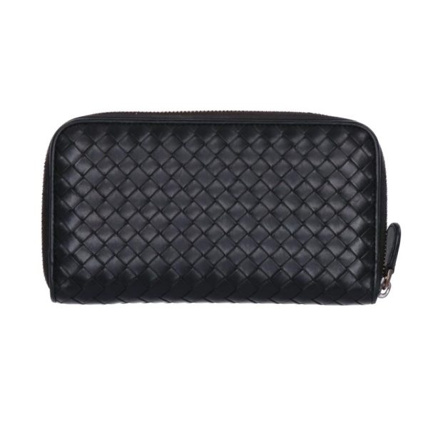 10972 2 Bottega Veneta Intrecciato Round Zipper Long Wallet Black